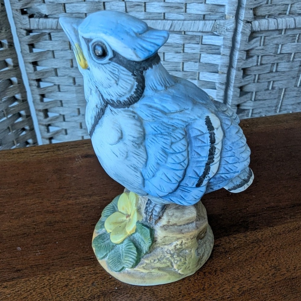 Vtg 70s Andrea by Sadek Blue Jay Figurine Blue Porcelain Bird Statue 6350 Small